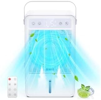 Air Conditioner, Portable Air Conditioner with Remote Control, 5 Wind Speeds, 2 Modes, 4μm Spray Humidification, 1500ML Water Tank, RGB Color Lights, Portable Air Cooler with 10-hour timer for Room