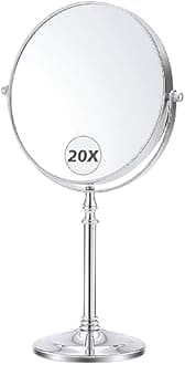 MIYADIVA Magnifying Mirror 20x, Double Sided 1X & 20X Magnifying Mirror on Stand, Large Tabletop Magnified Vanity Mirror, Magnified Mirror with 360°Rotation for Bathroom or Bedroom,8 Inches