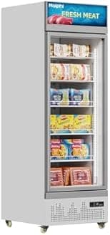 Malphi Commercial Refrigerator with Lighting Box 400Litre Upright Freezer -22℃ to -18℃ Self-Closing Door Display Fridge H1980xD750xW750mm Adjustable Shelves for Ice Cream Meat (White, Single Door)