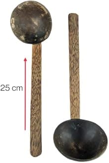 Keracrafts Coconut Shell Cooking Ladle Combo - Chiratta Thavi - Medium - (Set of 2) - Brown