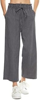 LNX Womens Linen Pants High Waisted Wide Leg Drawstring Casual Loose Trousers with Pockets (XX-Large, Striped-Dark Gray)