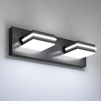 VOLISUN Modern Bathroom Vanity Light Fixtures (2-Light, 15.5-Inch), Matte Black LED Bathroom Lighting Fixtures Over Mirror, 360°Rotatable Head, LED Vanity Lights for Bathrooms (Cool White 6000K)