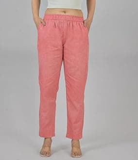 Women's Cotton Linen Pants, Regular Fit, Fully Elasticated, 2 Side Pockets