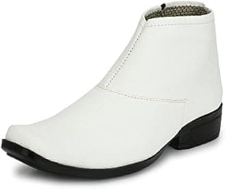Shoe Island ® Chelsea-X ™ Fashionable White Leather Zipper High Ankle Length Casual Long Chelsea Boots for Men (IM8200)