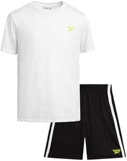 Reebok Boys Athletic Shorts Set - 2 Piece Summer Clothes Outfit with Pocket Tee and Boys Running Shorts for Active Kids