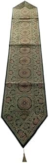 Dining Table Placemats Set of 13 Pieces, Ethnic Brocade Silk with Golden Woven Work- (1 Table Runner, 6 Mats, 6 Coasters) (Dark Green)