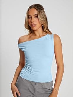 Trendy Queen Women's Off The Shoulder Crop Top, Sleeveless Stretchy Bodycon Tank, Y2K Fashion Sling T-Shirt for Summer