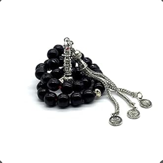Shiny Black Glass Prayer Beads, Worry Beads, Tesbih, Tasbih, Tasbeeh, Misbaha, Masbaha, Subha, Sebha, Rosary (8 mm 33 Beads)