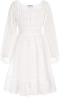 GRACE KARIN Girls Ruffle Tiered Dress Long Sleeve Swiss Dot Flowy A-Line Dress 6-14Y