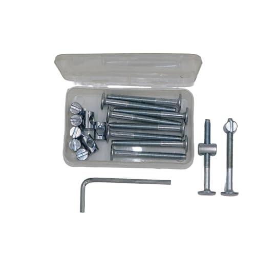Silver Cot Bed Bolt Kit - 6mm M6 x 60mm - 10 Bolts, 10 Nuts, 1 Allen Key - Easy Furniture Repair & Assembly for Beds and Cots