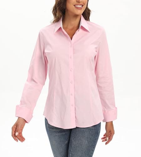 Esabel.C Womens Button Down Shirts Long Sleeve Regular Fit Stretch Work Blouse