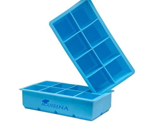 Extra-large silicone trays, 2ā slow melting ice cubes by Acuisina. 2 pack, portion control, broth, baby food, ice pop, soap, chocolate, cake mold. Bonus recipes