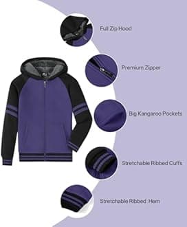 SWISSWELL Hooded Jacket for Boys Full Zip Ultra Soft Sherpa Fleece Hoodie Sweatshirt for Kids School Hooded Outerwear