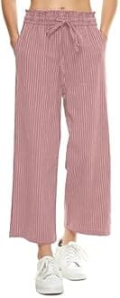 LNX Womens Linen Capri Pants Wide Leg High Waisted Drawstring Casual Cropped Pants with Pockets