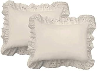 Fresh Ideas Eyelet Ruffled Pillow 2 Pack Sham King, Ivory
