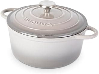 Cast Iron Pot with Lid – Non-Stick Ovenproof Enamelled Casserole Pot, Oven Safe up to 500° F – Sturdy Dutch Oven Cookware – Grey, 5-Quart, 24cm – by Nuovva