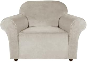 Turquoize Stretch Velvet Chair Cover Sofa Chair Covers for Living Room Armchair Cover Chair Slip Covers with Arms Chair Slipcovers with Elastic Bottom Crafted from Soft Velvet Fabric (Chair, Oatmeal)