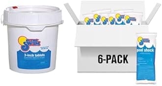 In The Swim Shock and Chlorine Bundle for Sanitizing Swimming Pools – Includes 6 x 1 Pound Bags of 68% Cal-Hypo Pool Shock and 10 Pound Bucket of 3 Inch Stabilized Chlorine Tablets