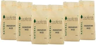 Praakritik Natural Indrayani Rice 3 KG, Sticky RIce, 100% unpolished Indrayani Rice, Traditional Rich & Aromatic, Medium Sized Grain, 500G (Pack of 6)
