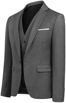 Allthemen Mens Suits 3 Piece Slim Fit Wedding Formal Tuxedo 1 Button Blazers Jacket Waistcoat Trousers