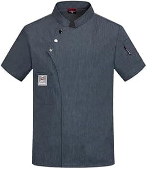 Men's Chef Coat Short Sleeve Button Shirts Chef Work Jacket Slim Fit Breathable Tops Lightweight Summer Top