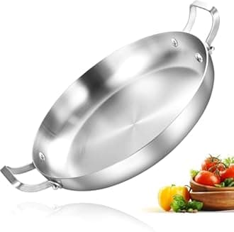 Inqibee 13-Inch Tri-Ply Stainless Steel Paella Pan,Large Skillet,Griddle Pan,Large Frying Pan,Jumbo Cooker,Induction Cookware,Dishwasher and Oven Safe.