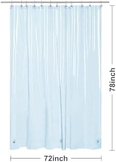 Barossa Design Clear Blue Long Shower Curtain Liner 78" Height - 3 Magnets & Waterproof Lightweight PEVA Shower Liner for Bath Tub, PVC Free, Metal Grommets, Clear Blue, 72x78