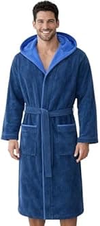 Morgenstern Dressing Gown Men 100% Cotton Hood Luxury Velvet Terry Bathrobe Finn