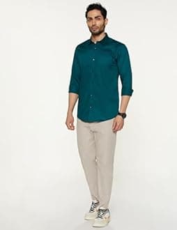 Peter England Men’s Slim Fit Full Sleeve Casual Shirt in Twill Weave Cotton