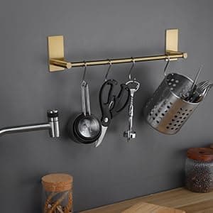 Taozun Golden Towel Bar - Self Adhesive Towel Rail + 2 Packs Towel Hooks Bathroom Accessories, 16 Inch Towel Rail for Bathroom Stainless Steel Brass