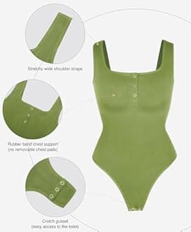 Popilush Bodysuits for Women Tummy Control Henley Going Out Outfits Shirts Body Suits Thong Button Down Tank Tops