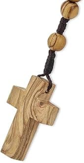 Bethlehem Certified Wooden Rosary from Olive Wood - Our Father Christian Catholic Wooden Prayer Beads in Cotton Rosary Pouch and Authenticity Certificate for Men and Women