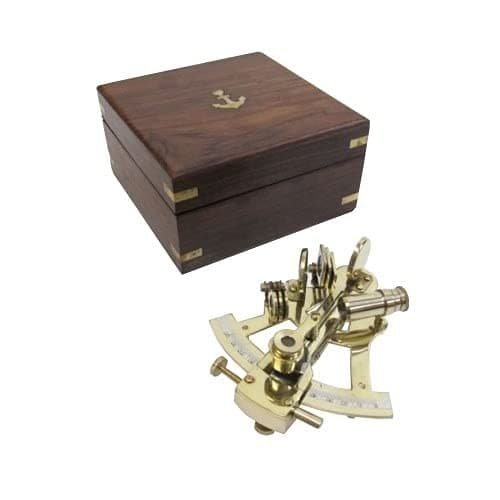 IOTC Solid Brass Small Sextant -Wooden Box - Nautical Navigation Collection