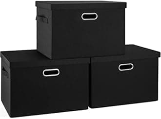 Graciadeco Large 17" 36 Quart Collapsible Stackable Storage Bins with Lids, 3 Packs Black Linen Fabric Closet Boxes with Lids, Storage Cube Baskets Container Organizers for Bedroom Office(17 x12 x11)