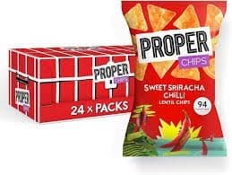 Properchips Crunchy Lentil Crisps 24 Bags x 20g Satisfyingly Healthy Snacks (Sweet Sriracha Chilli)