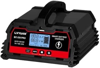 LVYUAN12V/24V Car Battery Charger with Trickle Charger Automotive Smart Battery Charger, Smart Battery Maintainer, 10A/20A for Car Truck Motorcycle LiFePO4 Lithium and Lead Acid Batteries