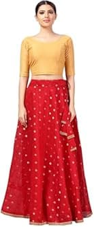Studio Shringaar Women's Polyester Readymade Chanderi Silk Long Skirt Lahenga