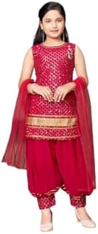 Aarika Girls Ethnic Wear Black Colour Sequin Embroidery/Lace Work Georgette Kurti Patiala Set With Dupatta