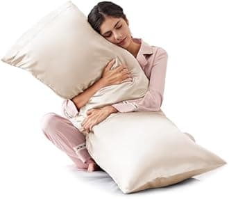 Satin Body Pillowcase 20x54, Cooling Pillow Cover for Hair and Skin, Silky Smooth with Envelope Closure, Similar to Silk, Beige