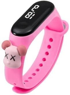 ZOVUTA Digital Dial Waterproof Stylish & Fashionable Wrist Smart Watch LED Band for Kids, Colorful Cartoon for Boys & Girls (Removable Silicon Strap) (Dark Pink Mouse)