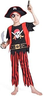 Rabtero Kid's Pirate Costume,Deluxe Pirate Role Play Dress Up Set with Plenty of Toys for Boys and Girls