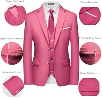 WULFUL Men's 3 Piece Slim Fit Suit Set Two Button Blazer Jacket Vest Pants Tuxedo Set for Party, Wedding and Business