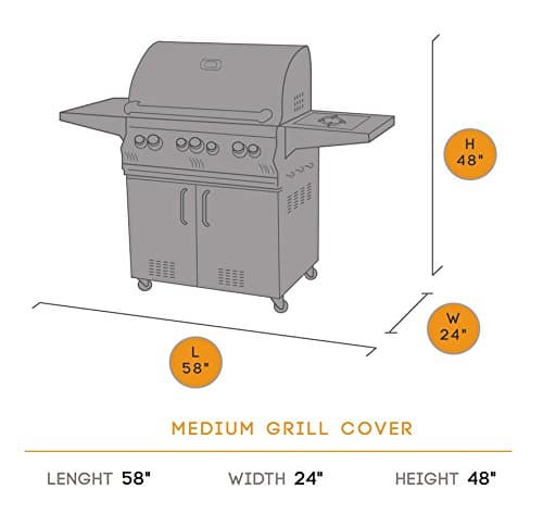 BBQ Grill Cover - Medium Cabana Style -Waterproof -Two Tone -Webber, Char-Broil, Brinkman - 58x24x48-White