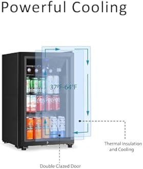 Saeoola Beverage Refrigerator, 2.3Cu.ft Mini Fridge with Double Glass Door, Cooler for Soda, Beer or Wine for Home, Office or Bar with Adjustable Removable Shelves (Black)