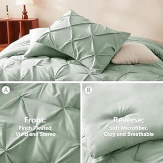 CozyLux King Size Comforter Set - 7 Pieces Comforters King Size Sage Green Pintuck Bed in A Bag Pinch Pleat Bedding Sets with All Season Comforter, Flat Sheet, Fitted Sheet and Pillowcases & Shams