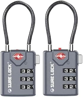 SURE LOCK TSA Compatible Travel Luggage Locks, Inspection Indicator, Easy Read Dials TSA Approved with Zinc Alloy, Grey 2 Pack, Earnest
