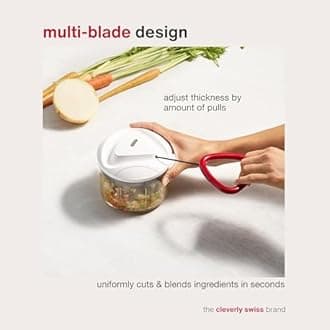 Easy Pull Food Processor for thinKitchen:, 750ml Capacity, Plastic/Stainless Steel, White/Red, Dishwasher Safe, 5 Year Guarantee