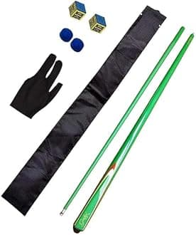 KBA Combo of Billiards Pool Table & Snooker Table Cue Stick 9mm Tip Size (Green) with Cue Cover, Glove, Cue Tip- 2 & Chalk- 2