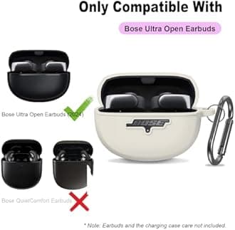Silicone Case for Bose Ultra Open Earbuds, Shockproof Protective Case with 3 in 1 Cleaner Kit and Carabiner (Beige, LED & Visible Logo)