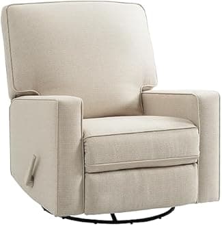 TEKAMON 360° Swivel Rocker Recliner Chair, Glider Rocking Chair Nursery, Large Push Back Chair for Living Room with High Back, Upholstered Deep Seat, Fabric Manual Recliners with Lever, Beige